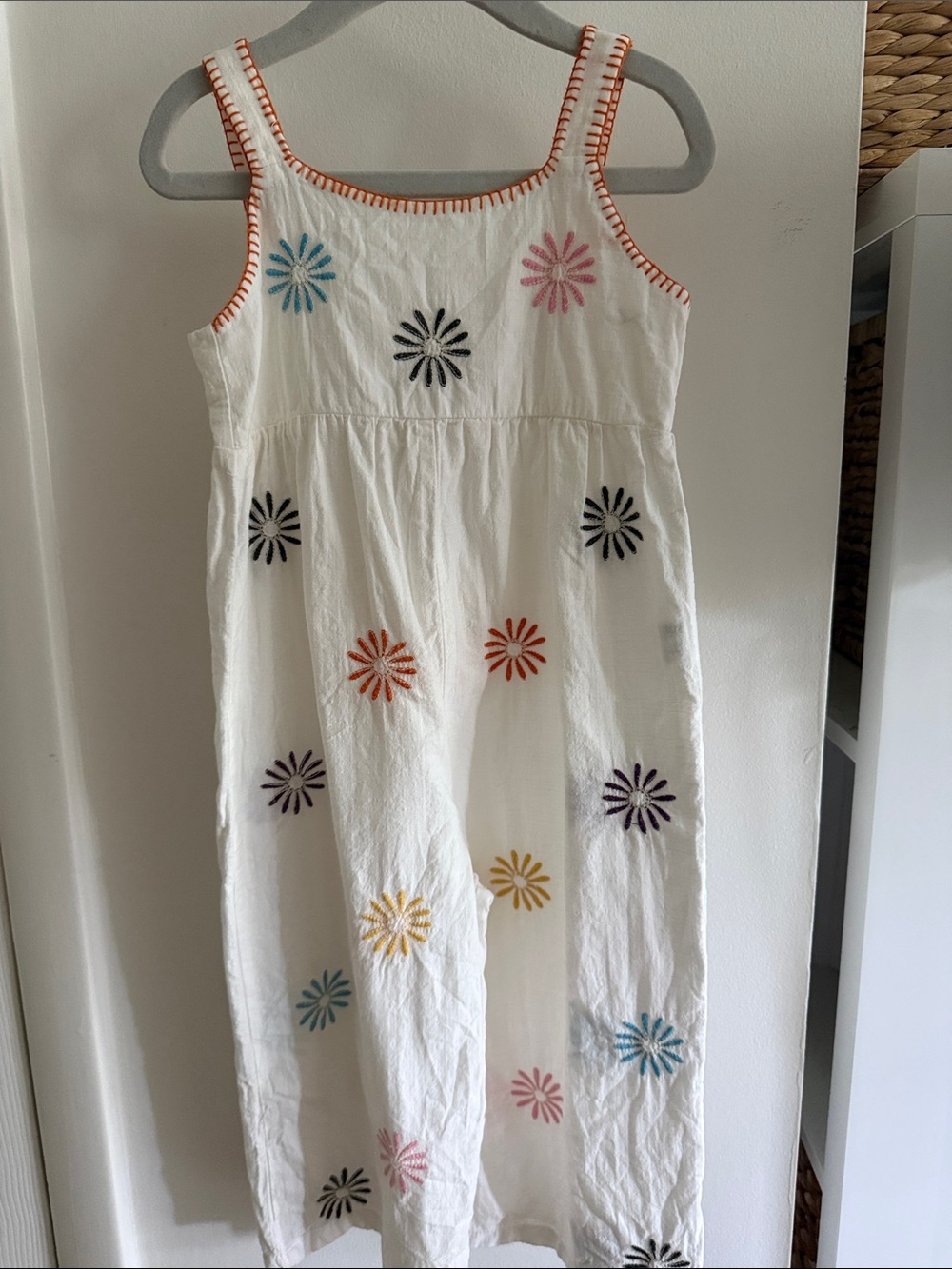 ZARA 3T White Cotton Embroidered Flower Jumpsuit